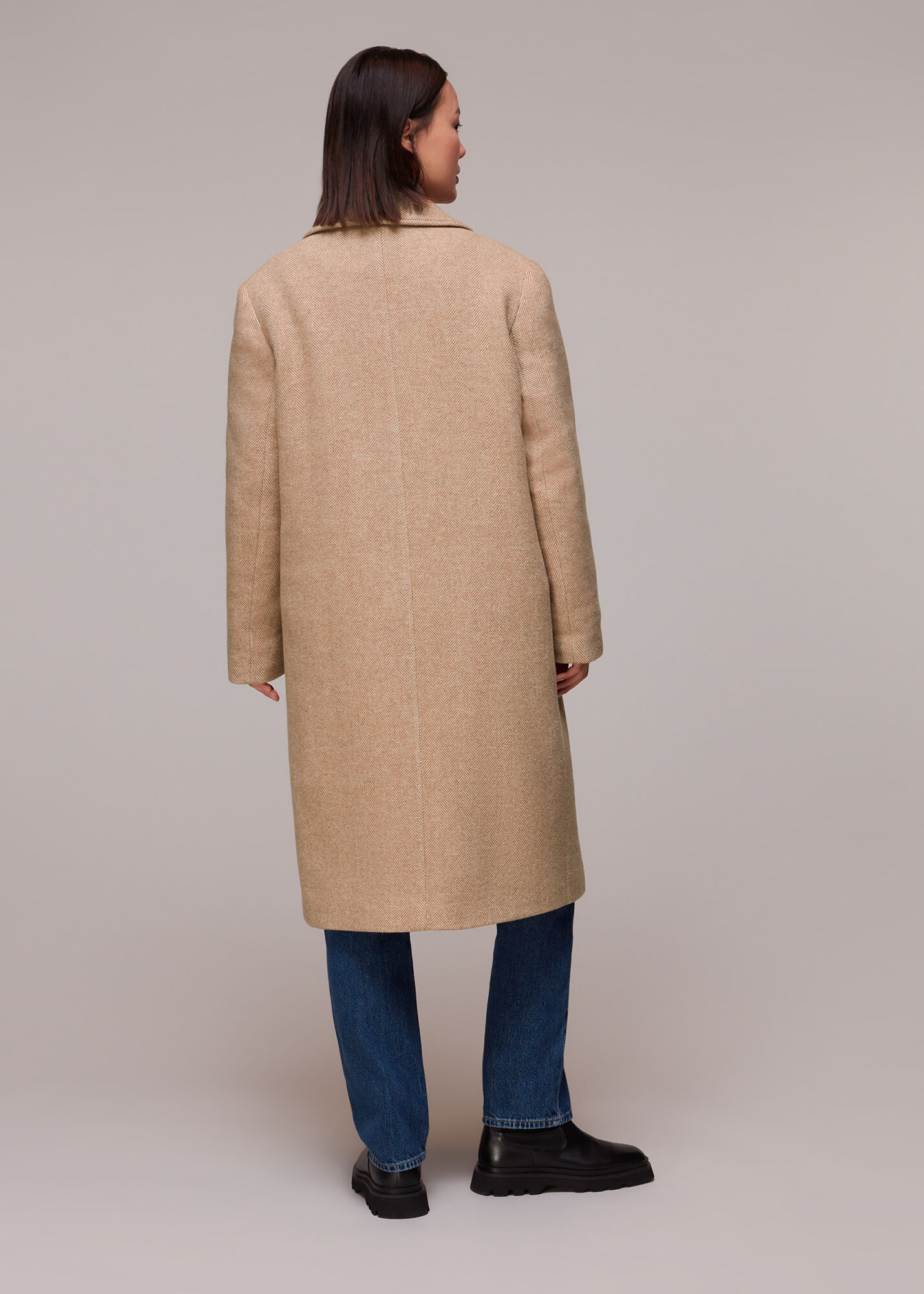 Oatmeal Herringbone Smart Wool Coat WHISTLES
