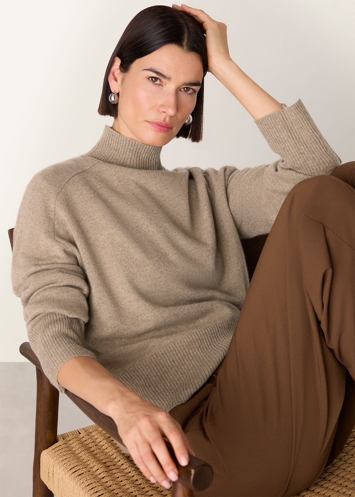 Women's Oatmeal Cashmere Mock Neck Sweater | Whistles US |