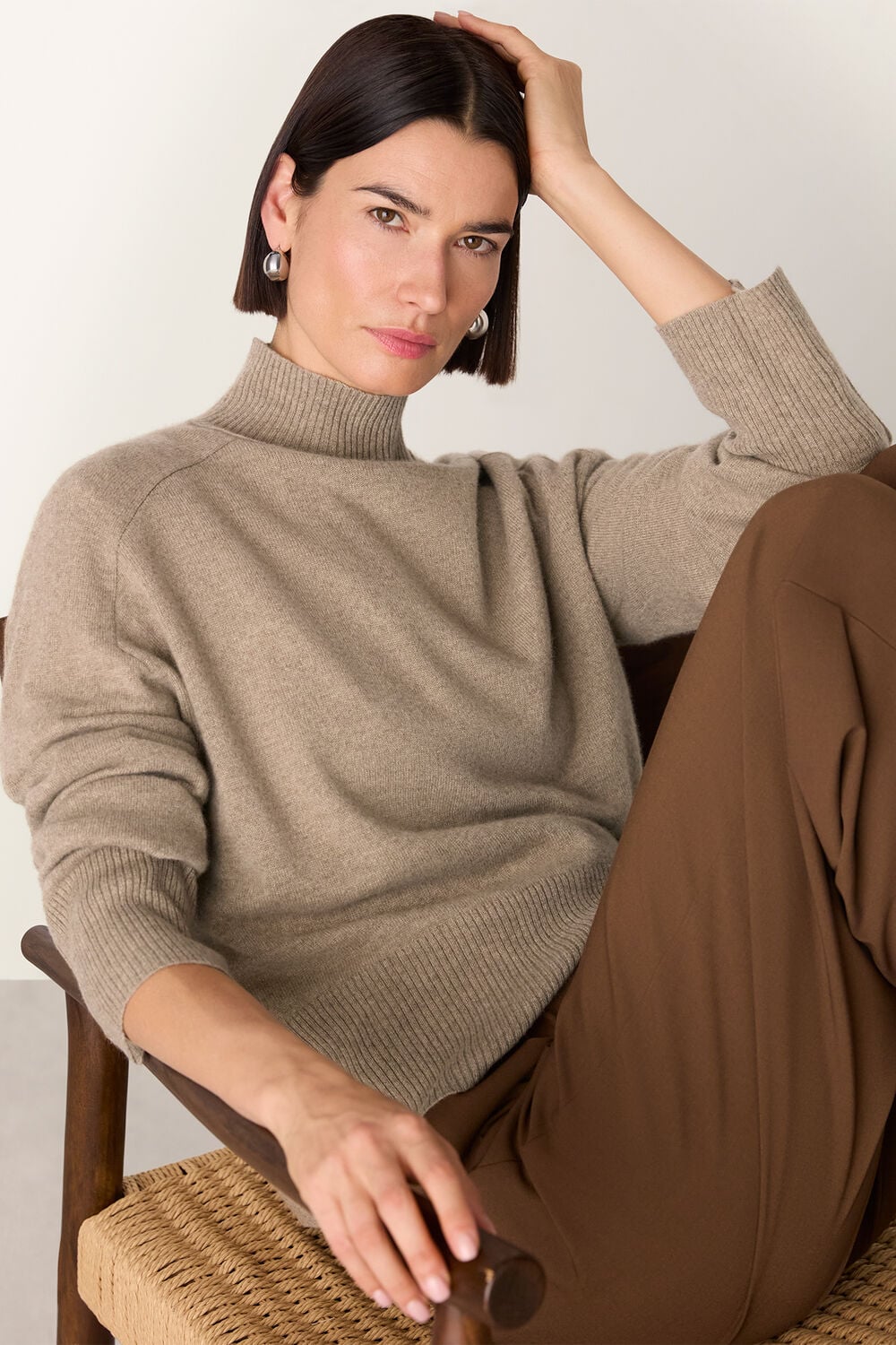 Oatmeal Cashmere Funnel Neck