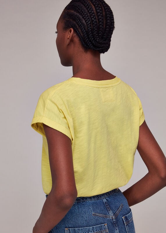 Yellow Willa V Neck Cap Sleeve Tee