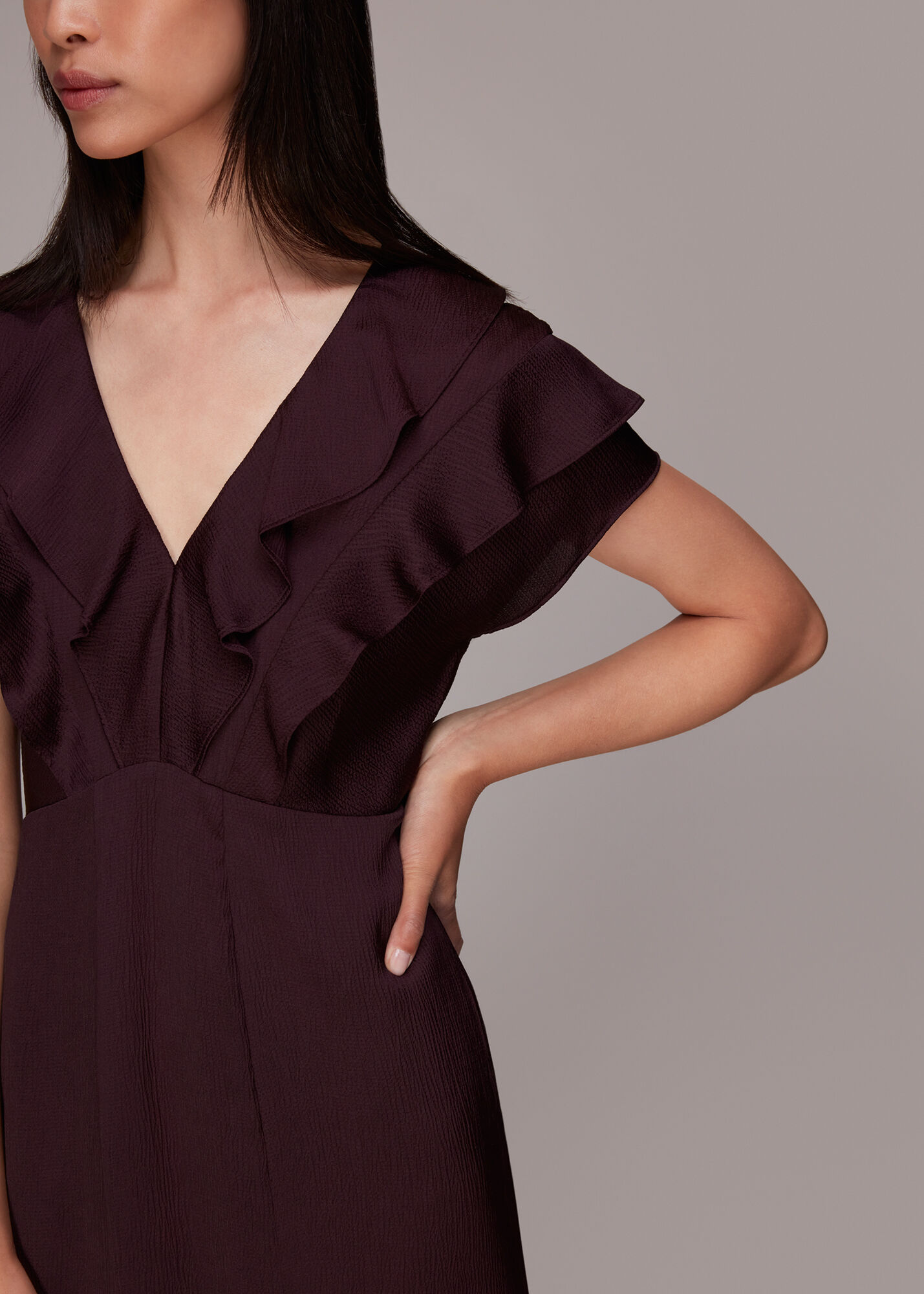 Aubergine Adeline Frill Midi Dress WHISTLES