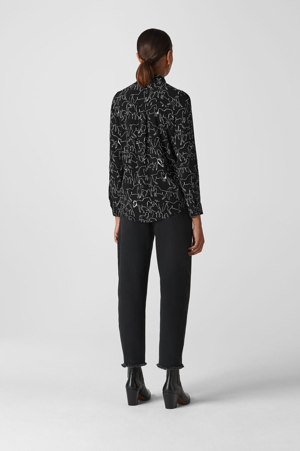Stallion Print Pocket Shirt Black and White