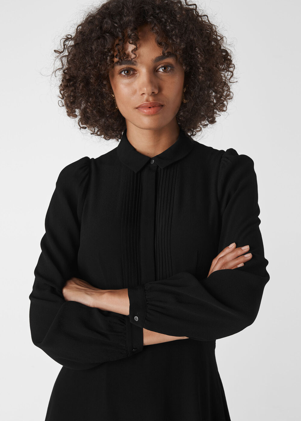Pintuck Shirt Dress Black