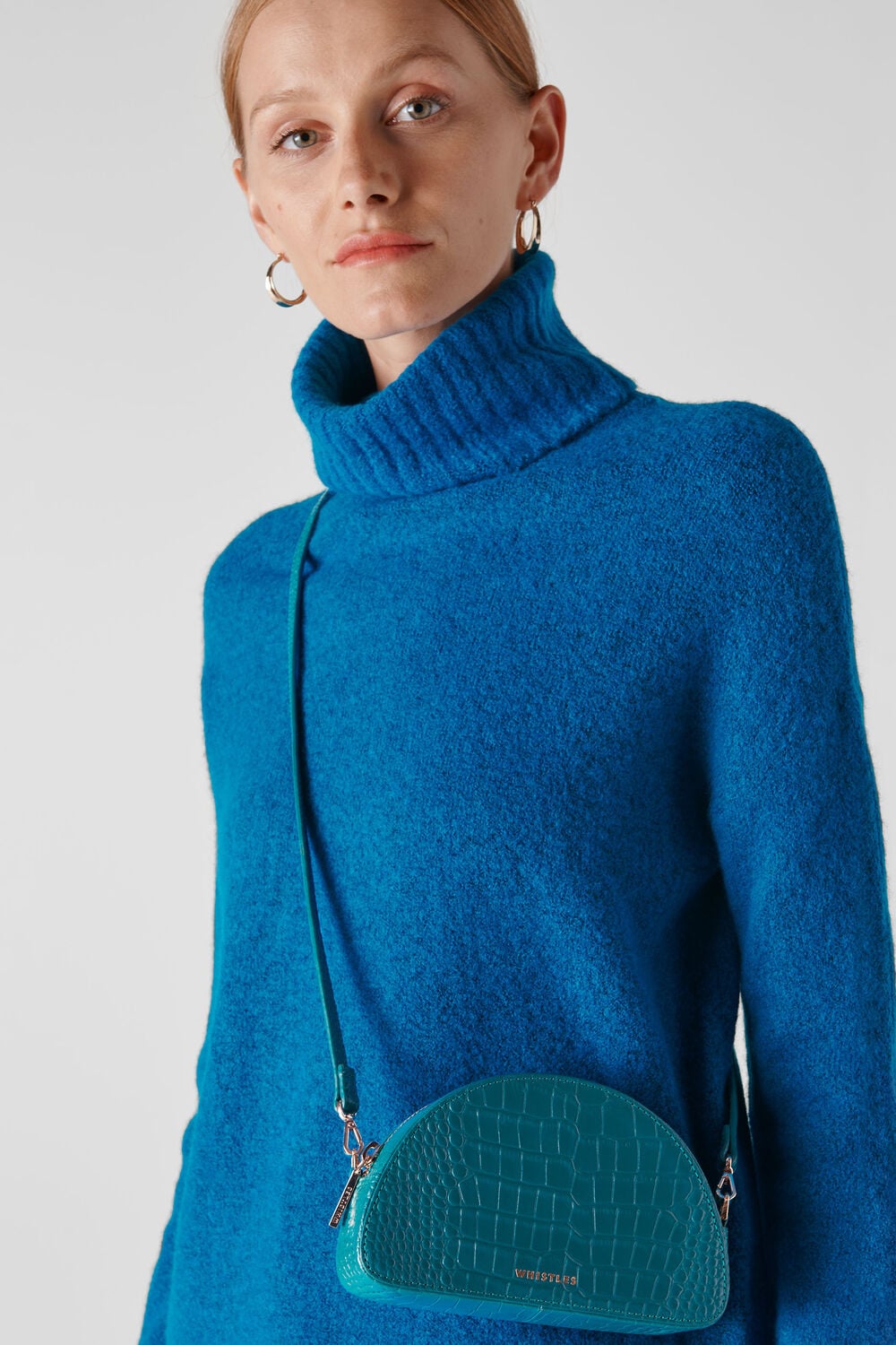 Jasmin Croc Half Moon Bag Teal