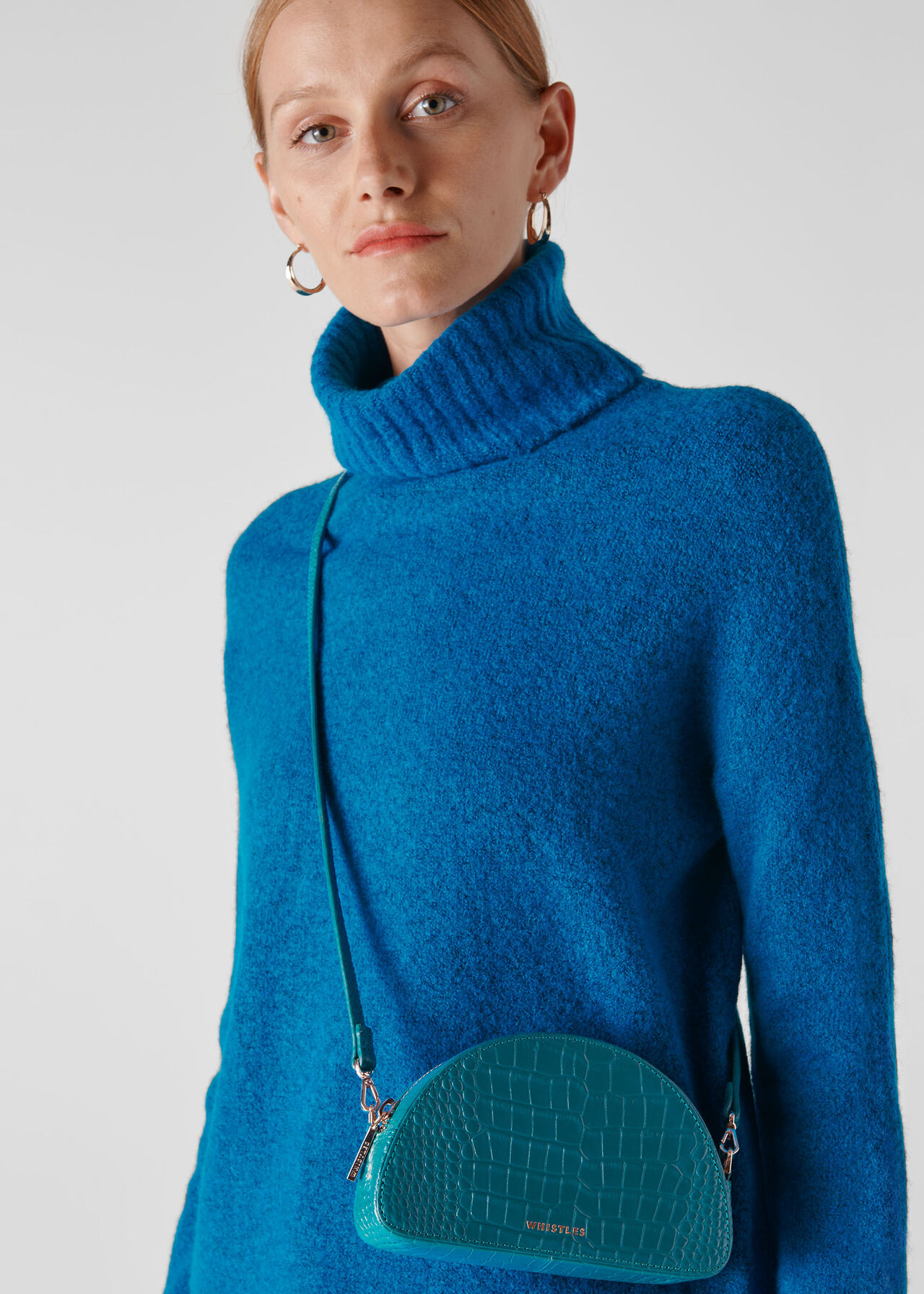 Jasmin Croc Half Moon Bag Teal
