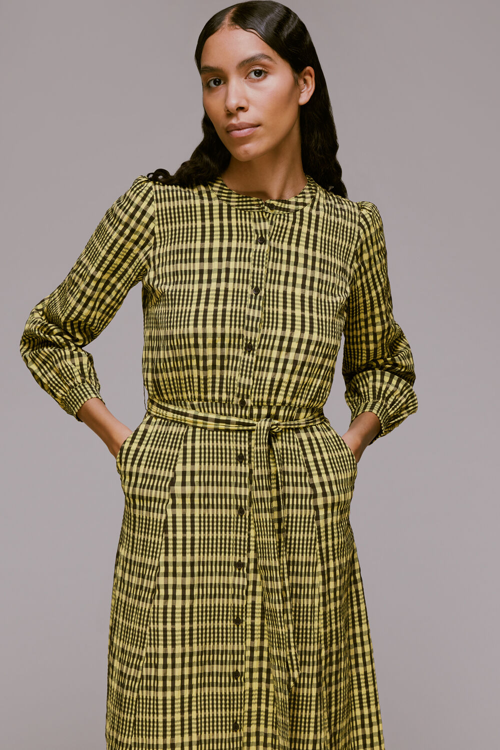 Yellow Nora Gingham Check Midi Dress