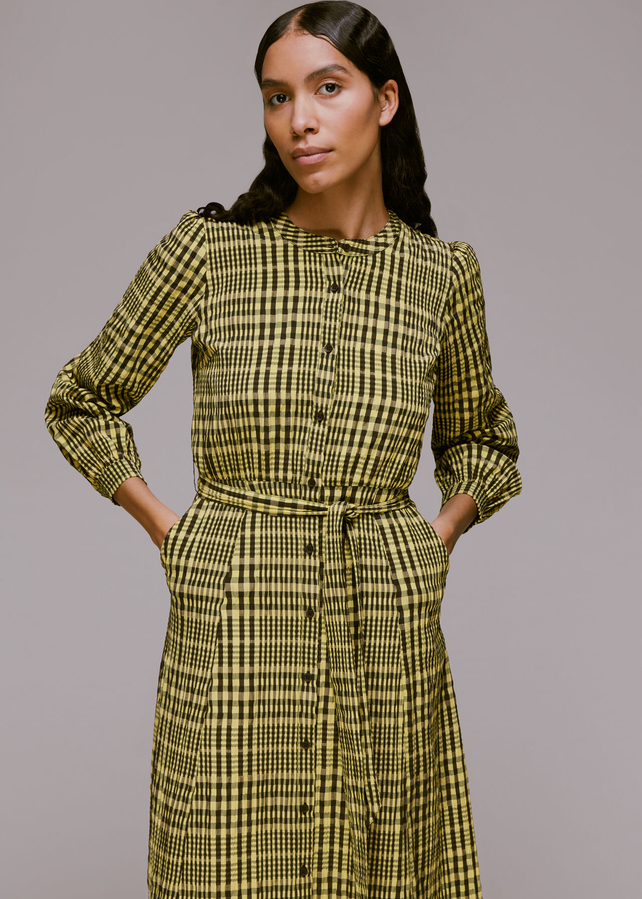 Nora Gingham Check Midi Dress