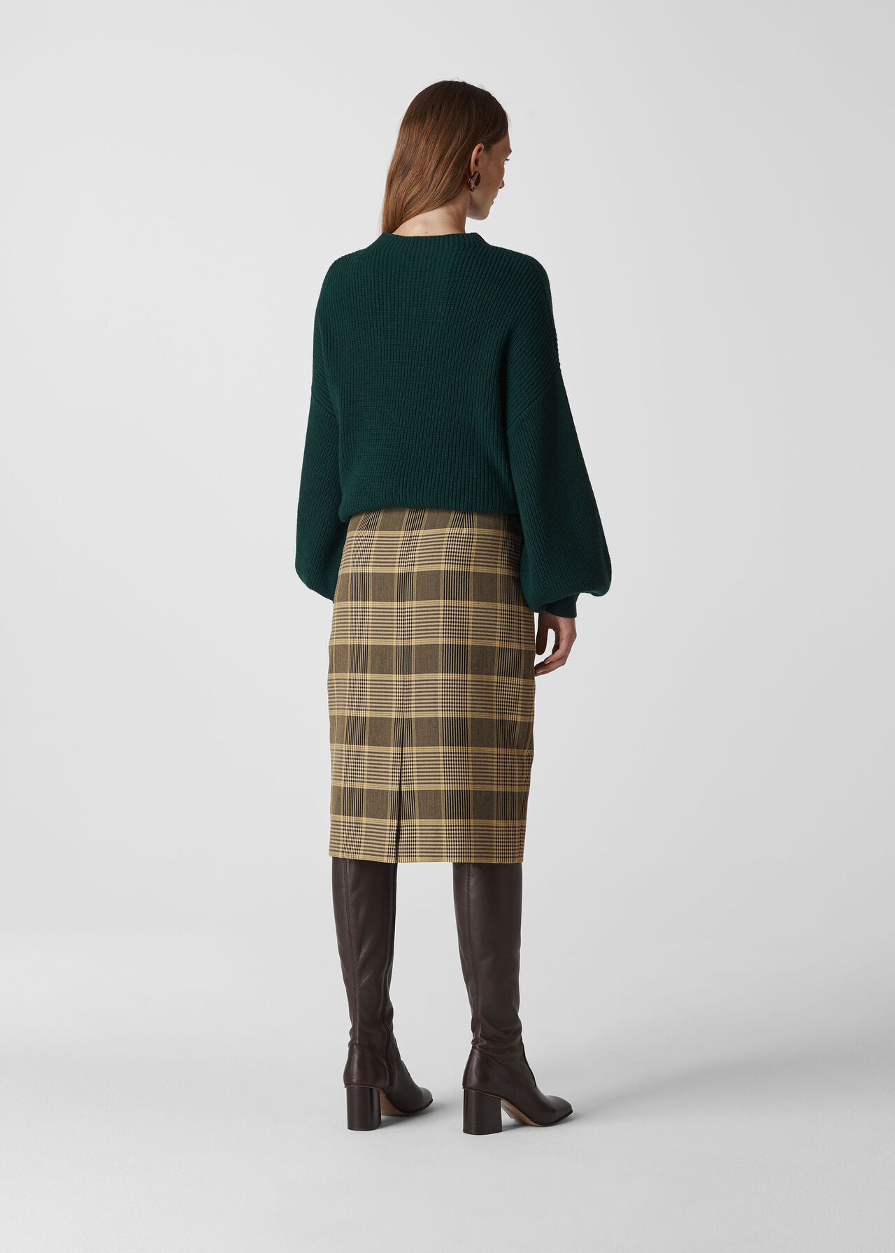 Check Button Pencil Skirt