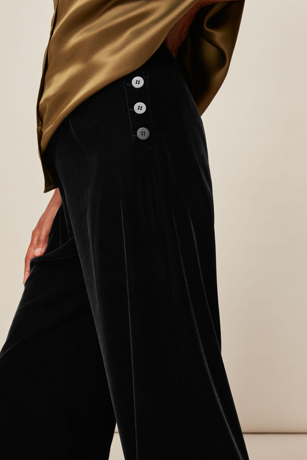 Side Button Velvet Trouser