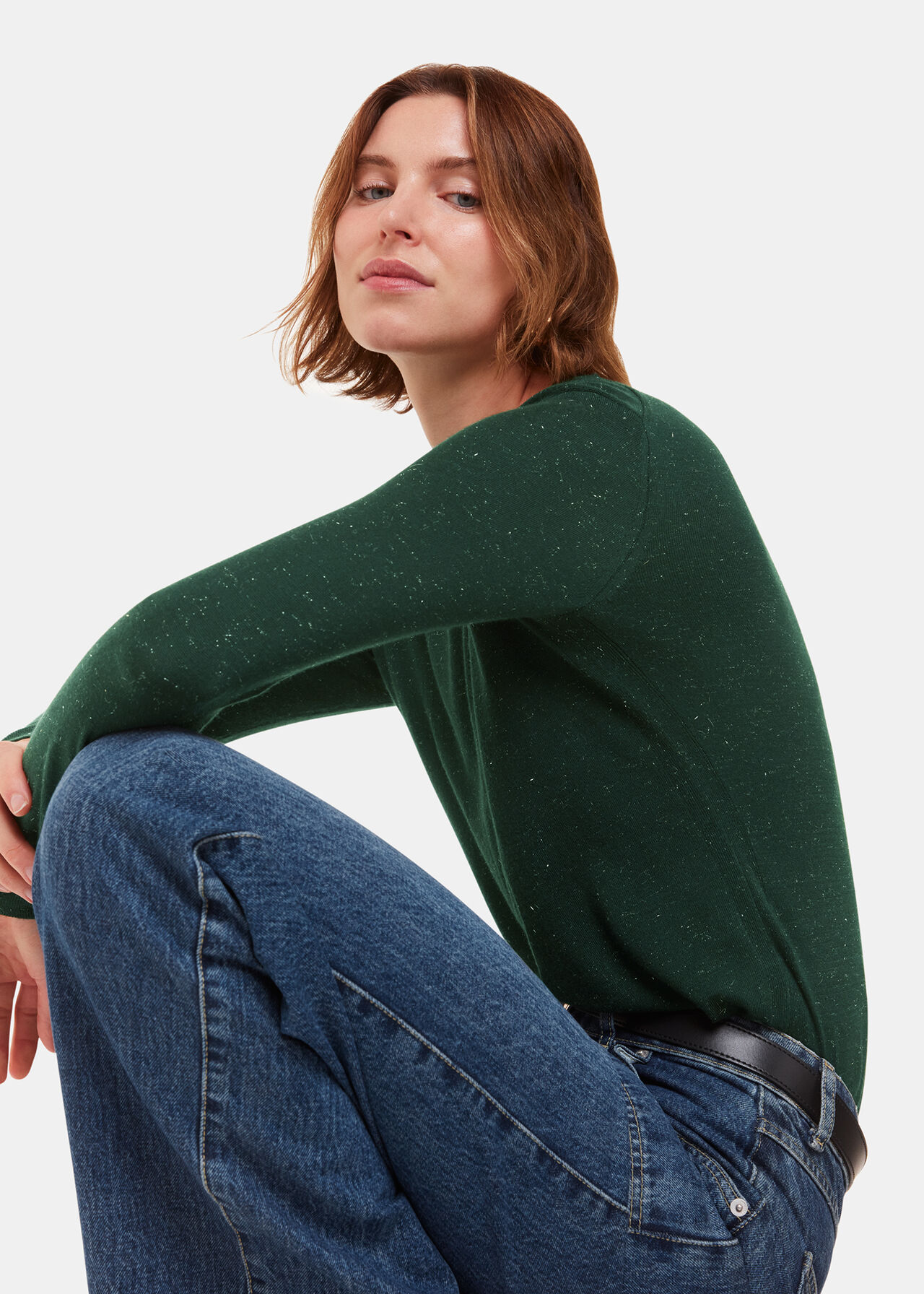 Whistles Annie Sparkle Crew Neck Dark Green