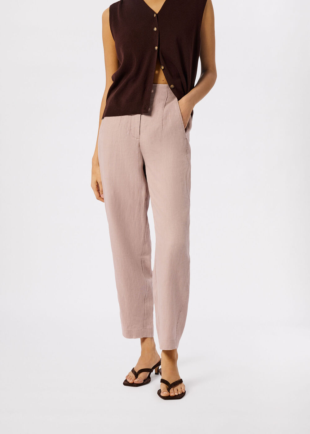 Petite Linen Barrel Leg Trouser
