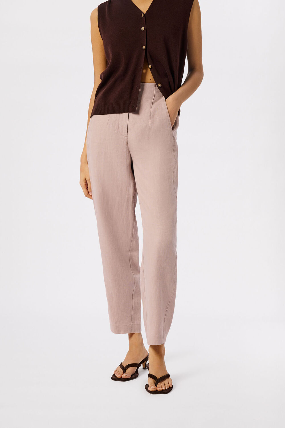 Dusty Pink Petite Linen Barrel Leg Trouser