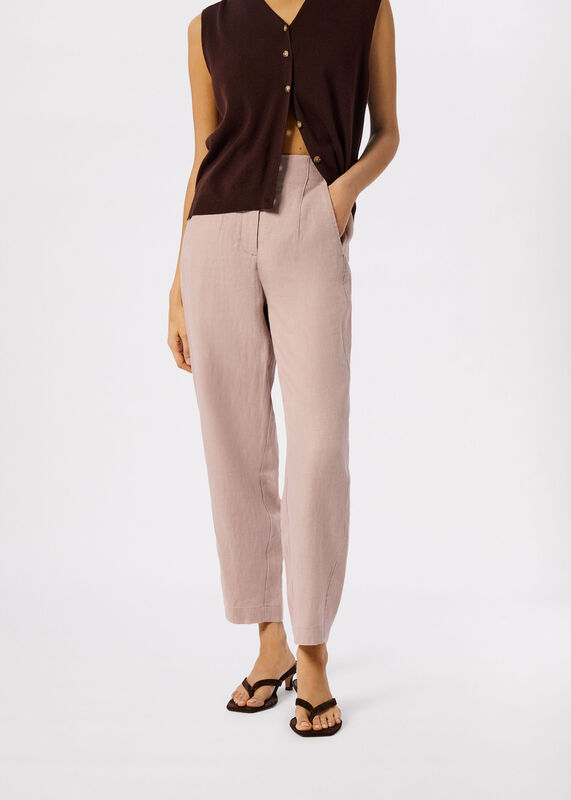 Dusty Pink Petite Linen Barrel Leg Trouser