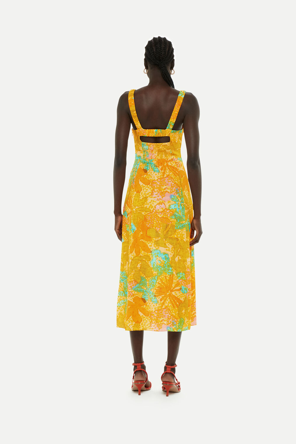 Multicolour Palm Floral Carmel Dress