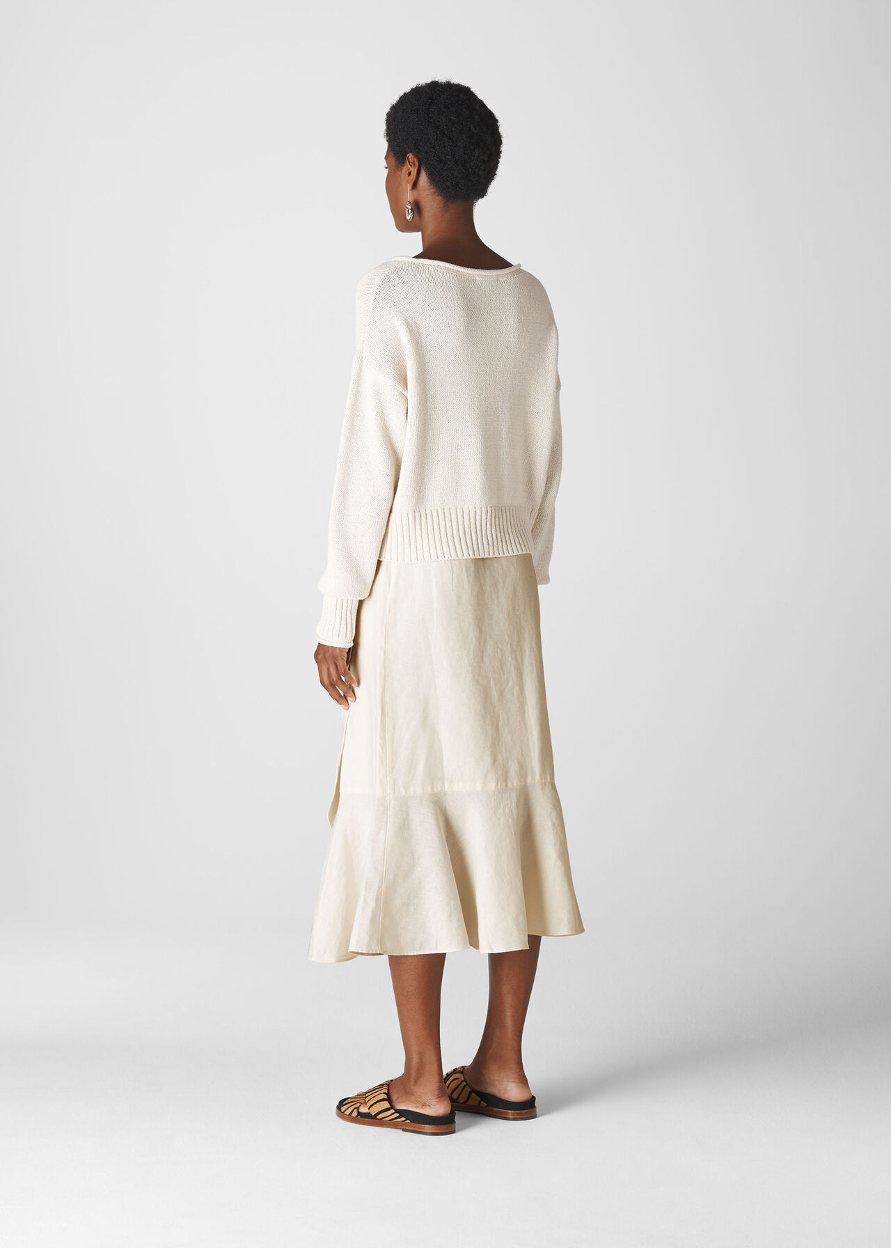 Linen Button Frill Skirt Ivory/Multi