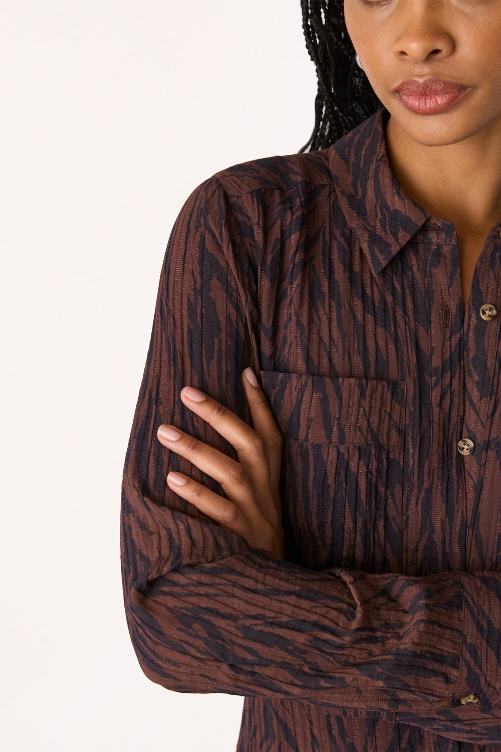 Brown Zebra Collared Shirt Dress