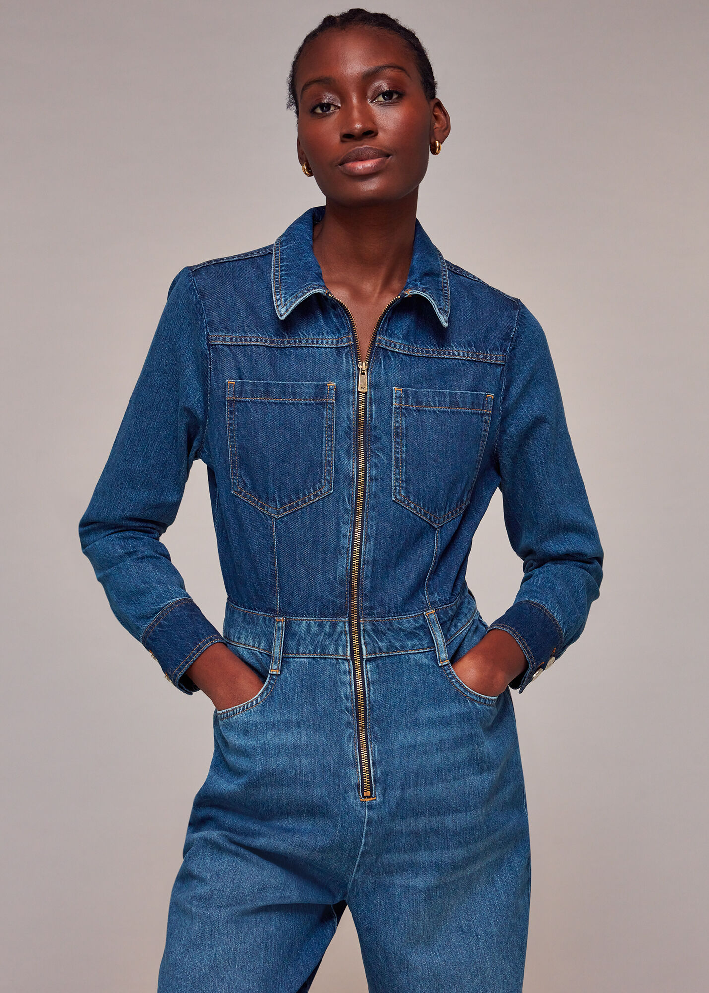 Denim Elliot Patchwork Boilersuit WHISTLES Whistles UK