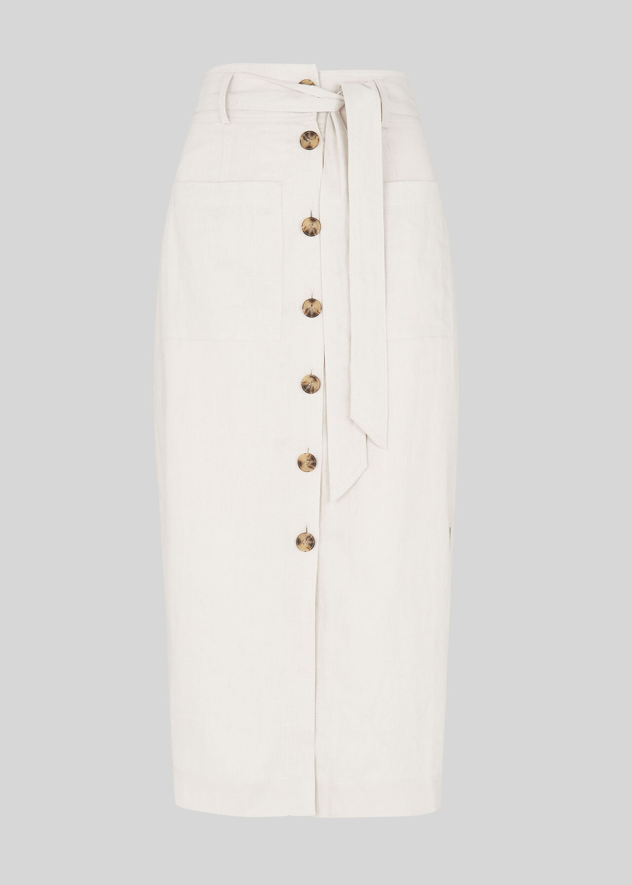 Neutral Linen Tie Front Button Skirt | WHISTLES
