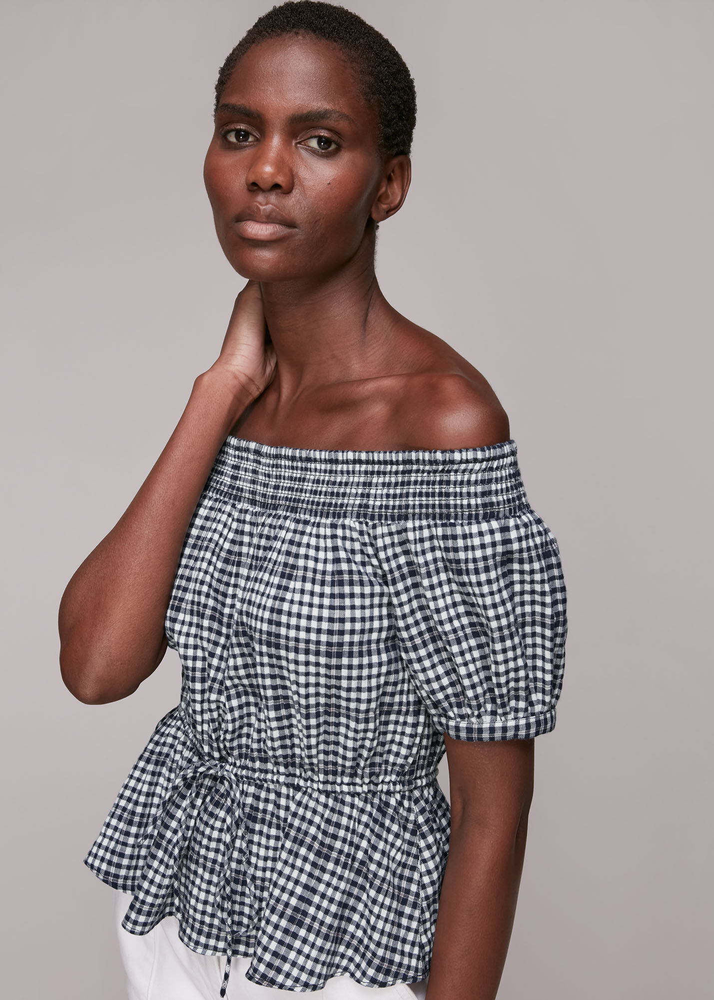 Black and white bardot top sale