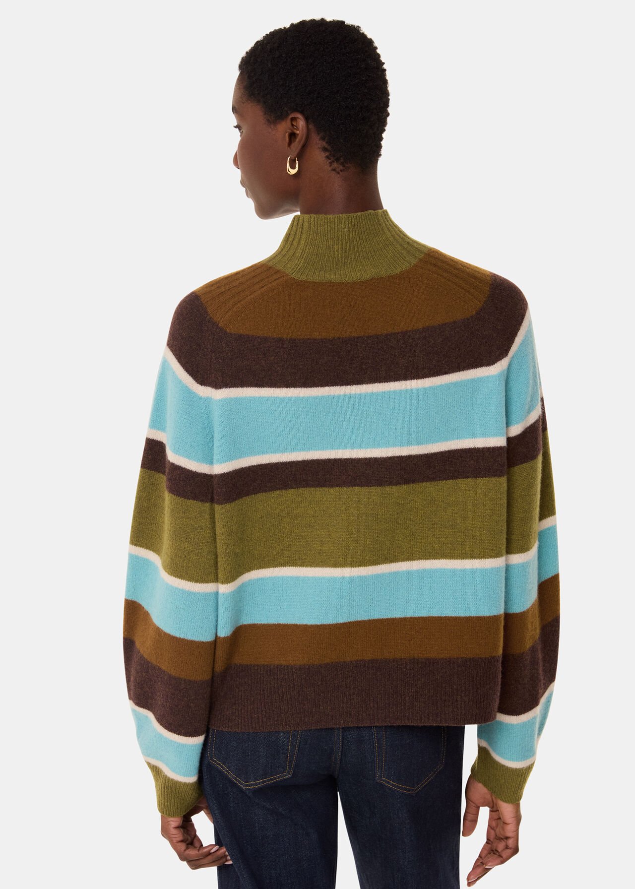 Wool Stripe Funnel Neck Knit