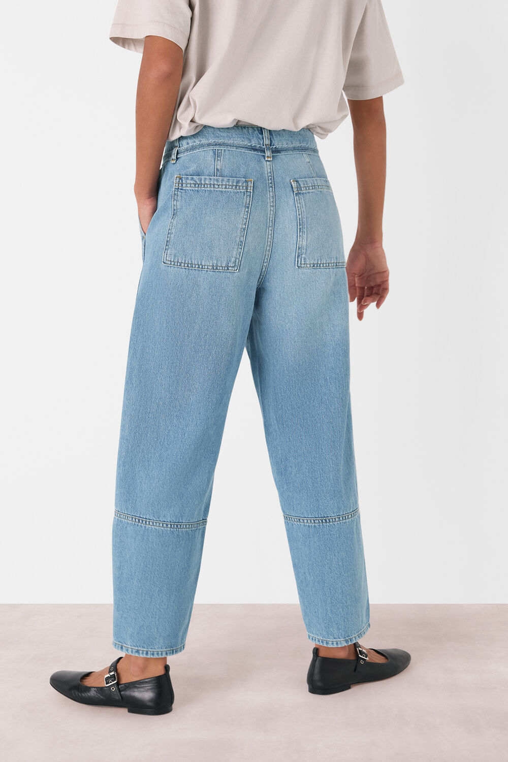 Tie Waist Barrel Leg Jean