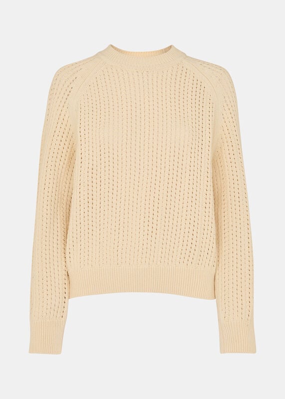 Ivory Pointelle Crew Neck Knit