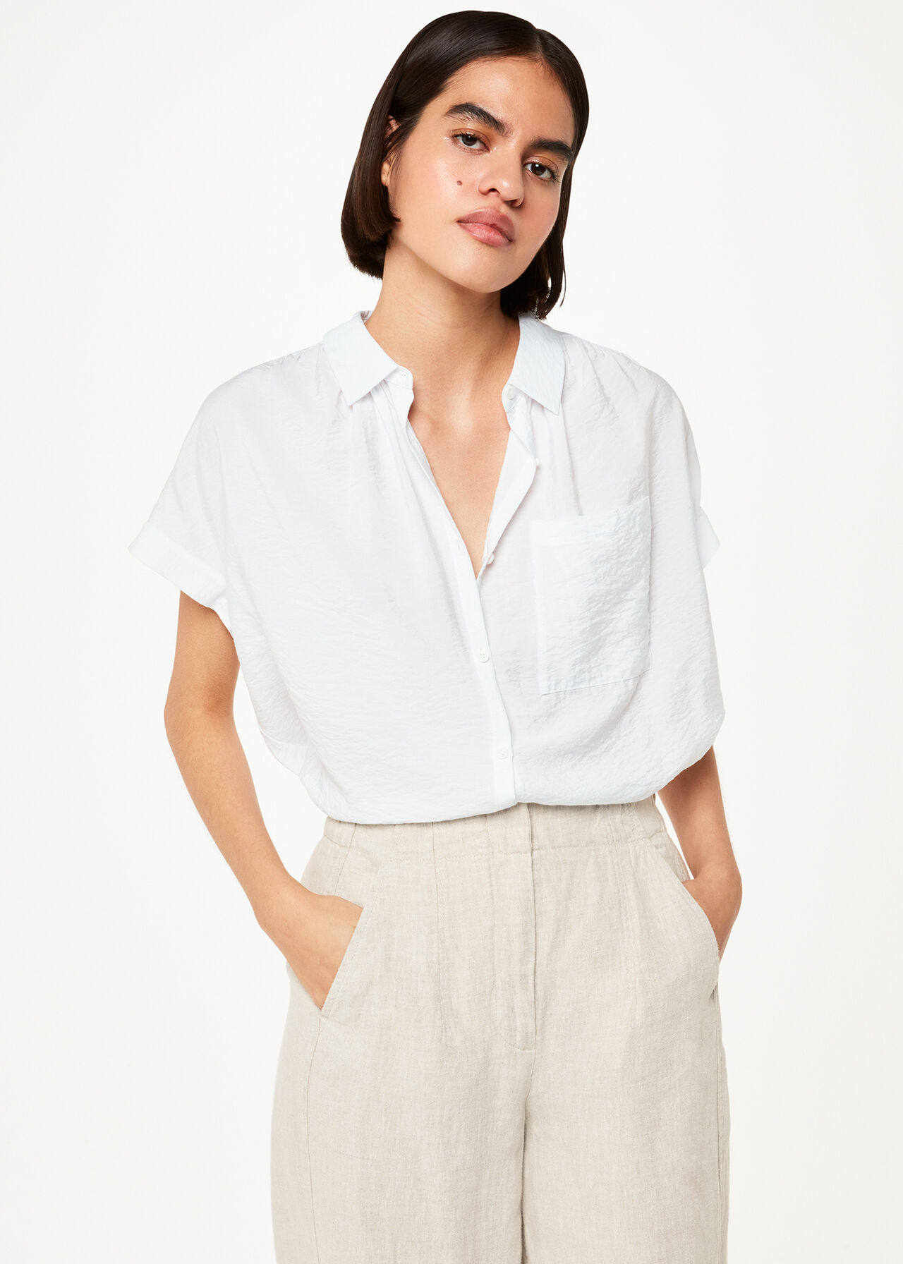 Oatmeal Linen Barrel Leg Trouser WHISTLES Whistles