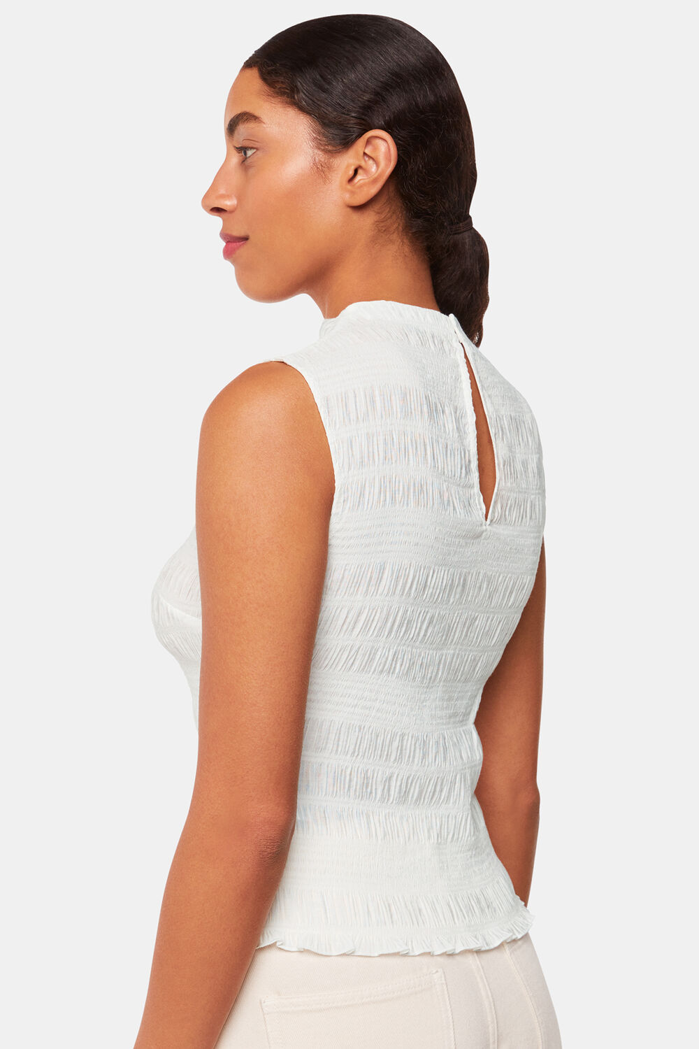 White Plisse Sleeveless Top