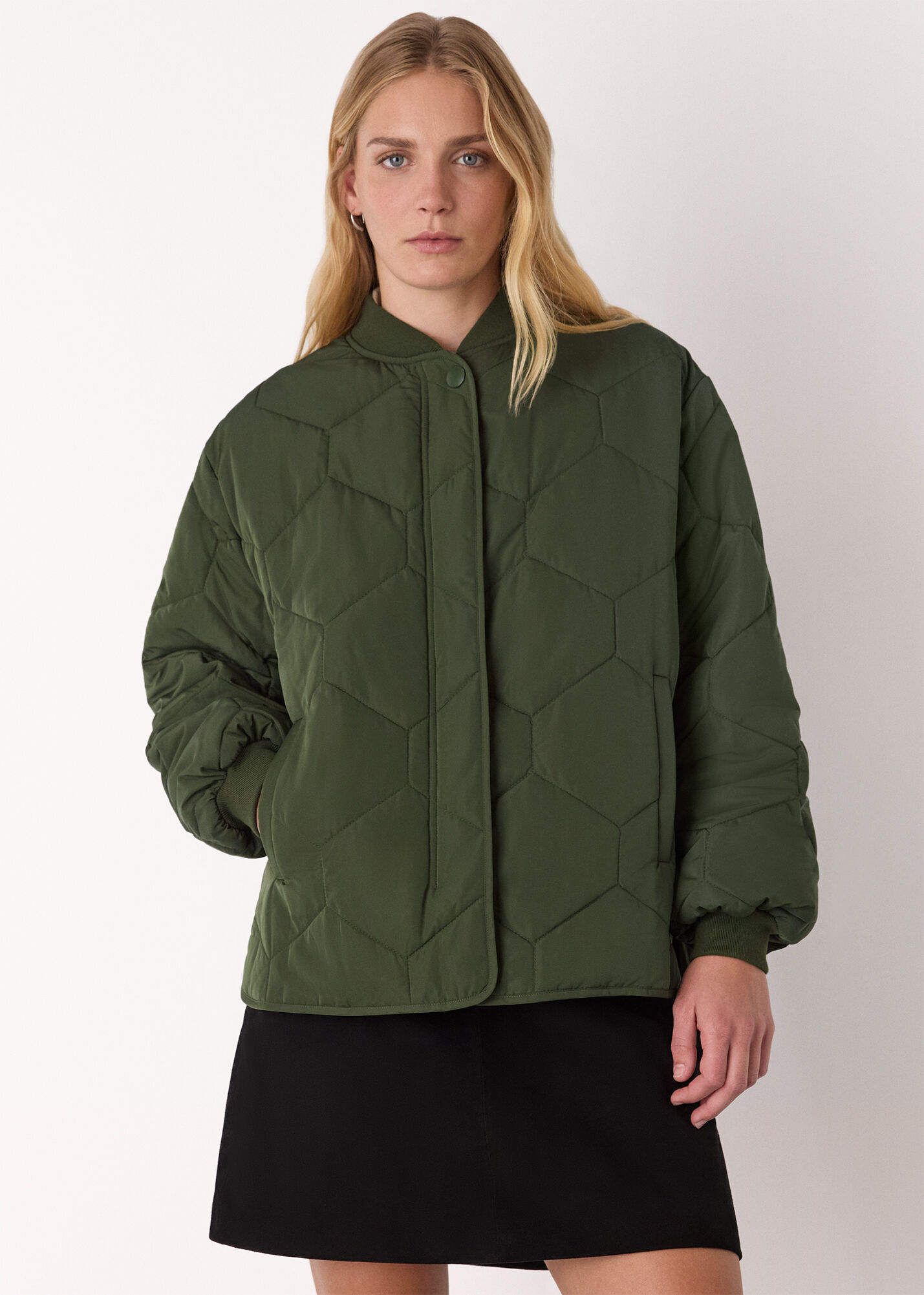 Khaki Ida Short Quilted Coat | WHISTLES | Whistles ROW |