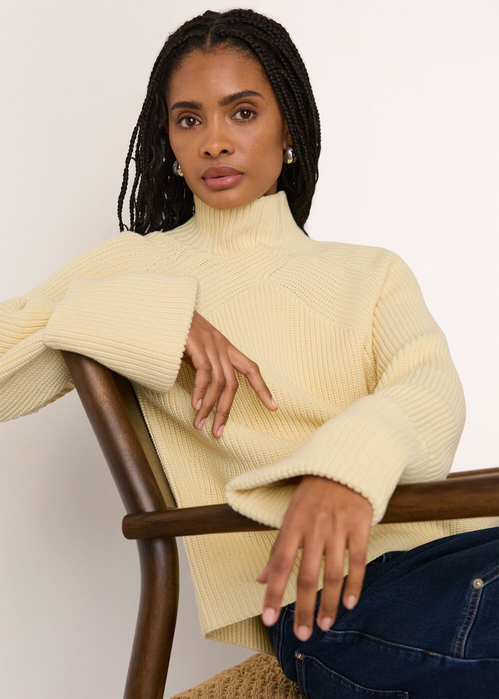 Rib Cable High Neck Jumper