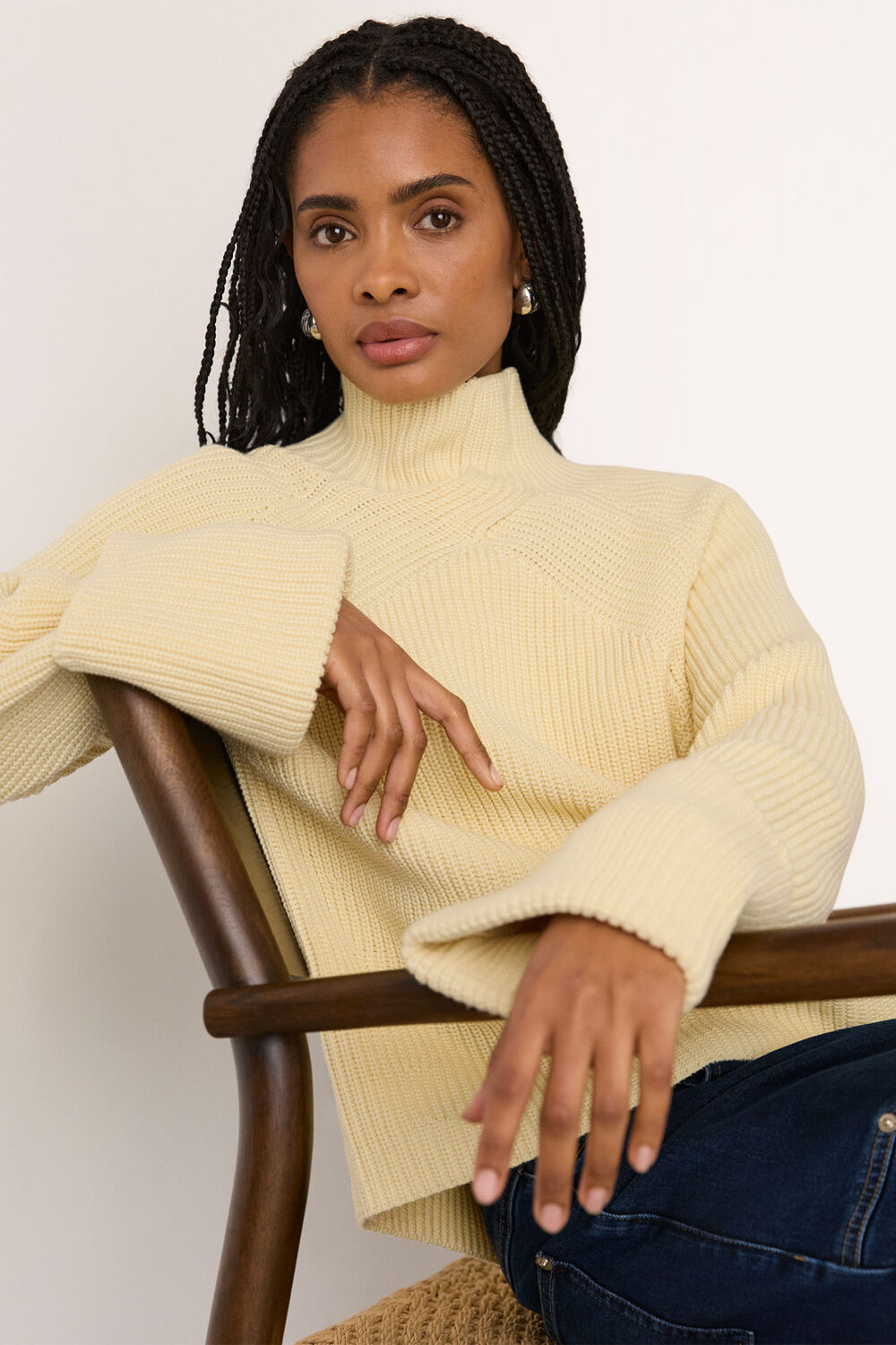 Cream Rib Cable High Neck Jumper