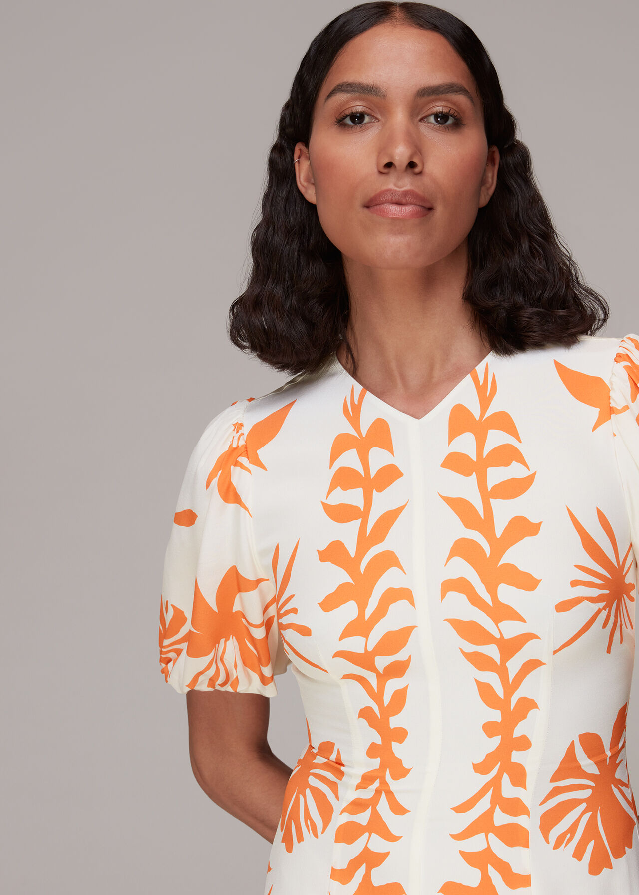 Cora Big Leaf Print Silk Dress