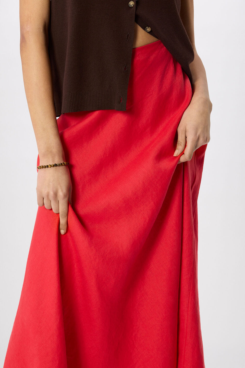 Red Linen Midi Skirt