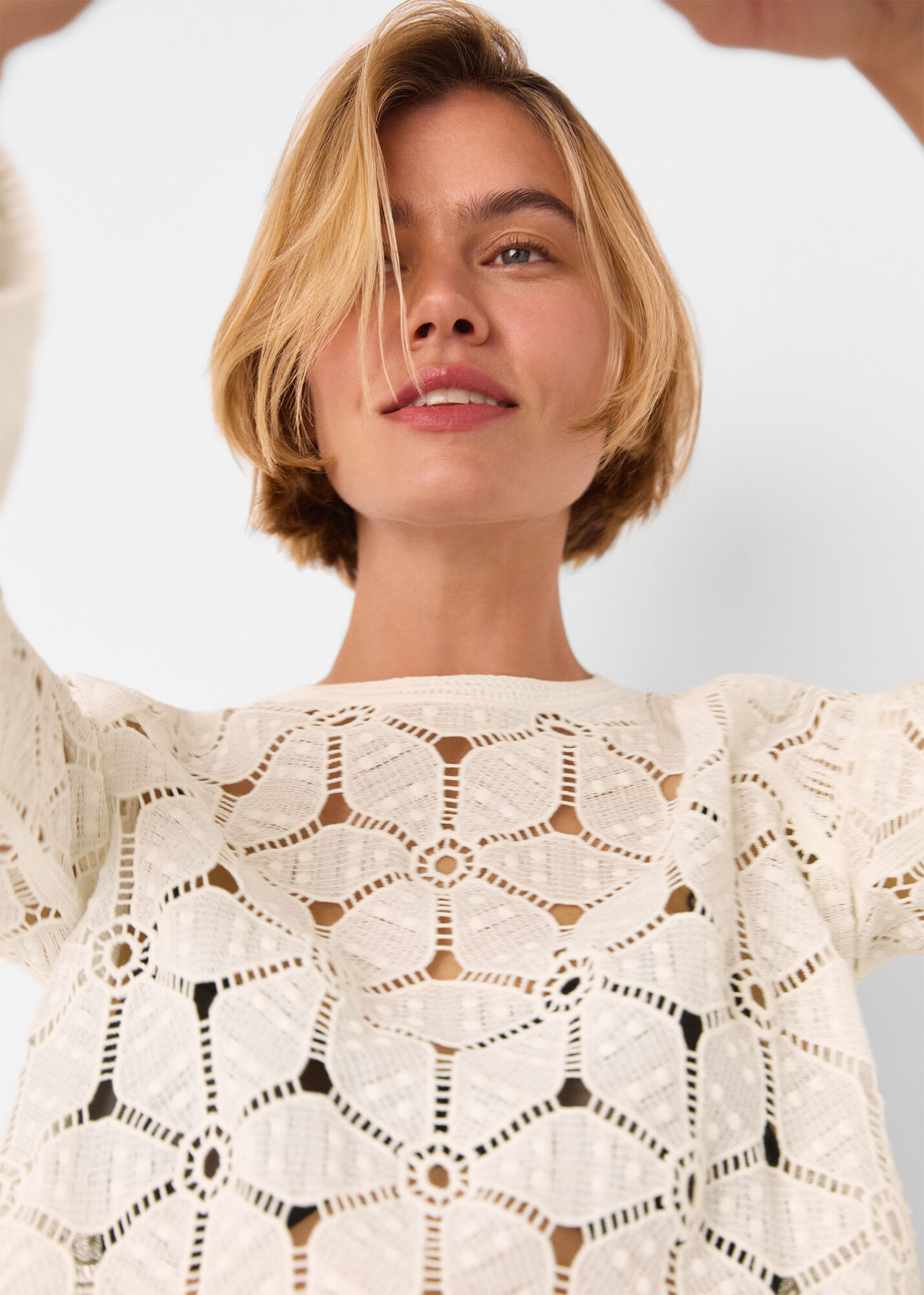 White Crochet Long Sleeve Knit | WHISTLES | Whistles US |