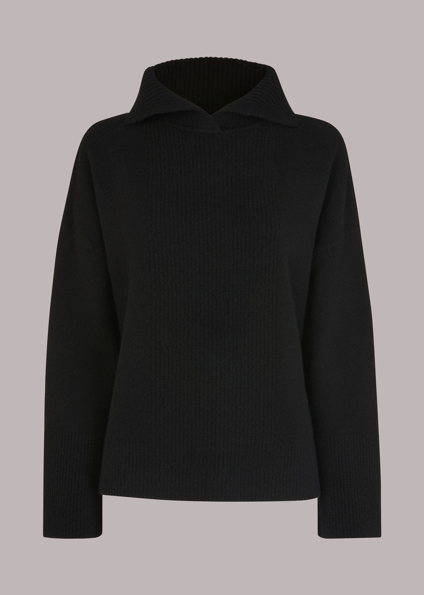 Black Rib Detail Collar Jumper WHISTLES Whistles UK