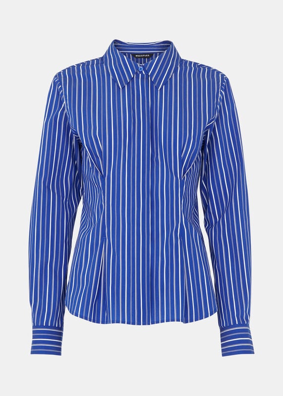 Blue Stripe Waisted Cotton Shirt