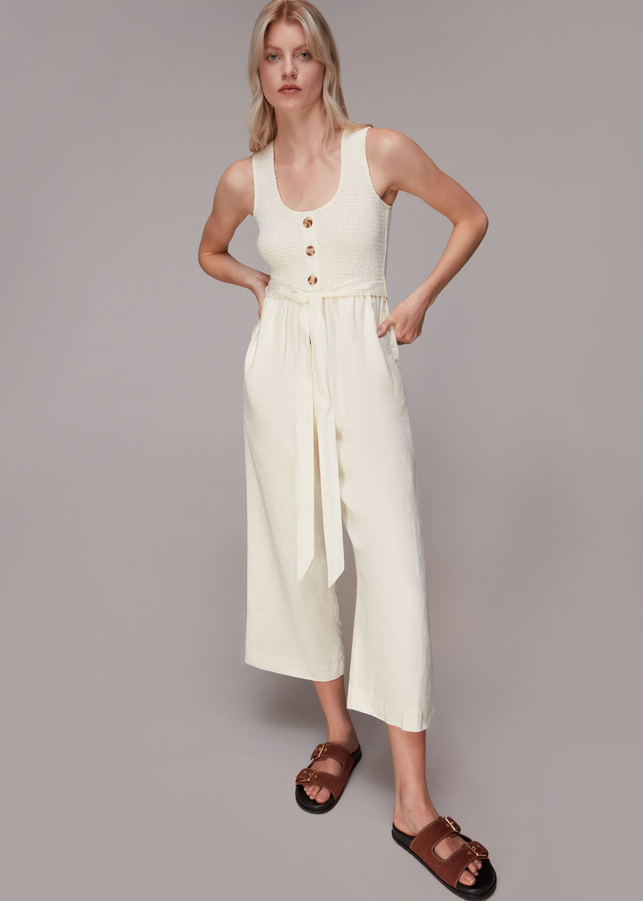 Shirred Linen Jumpsuit