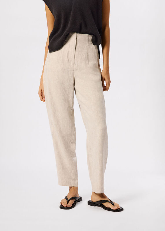 Oatmeal Linen Barrel Leg Trouser
