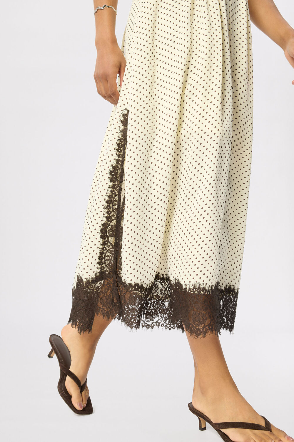 Yellow Petite Lace V Neck Spot Midi Dress