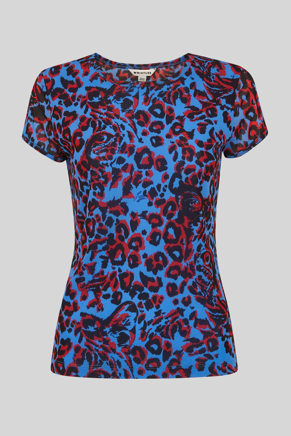 Jungle Cat Print Mesh Top Blue/Multi