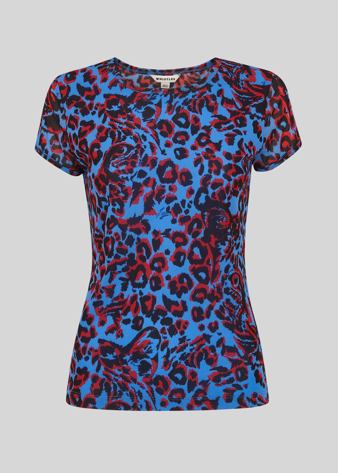 Jungle Cat Print Mesh Top Blue/Multi