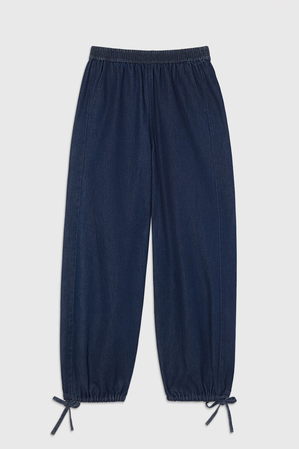 Dark Denim Tie Hem Balloon Trouser