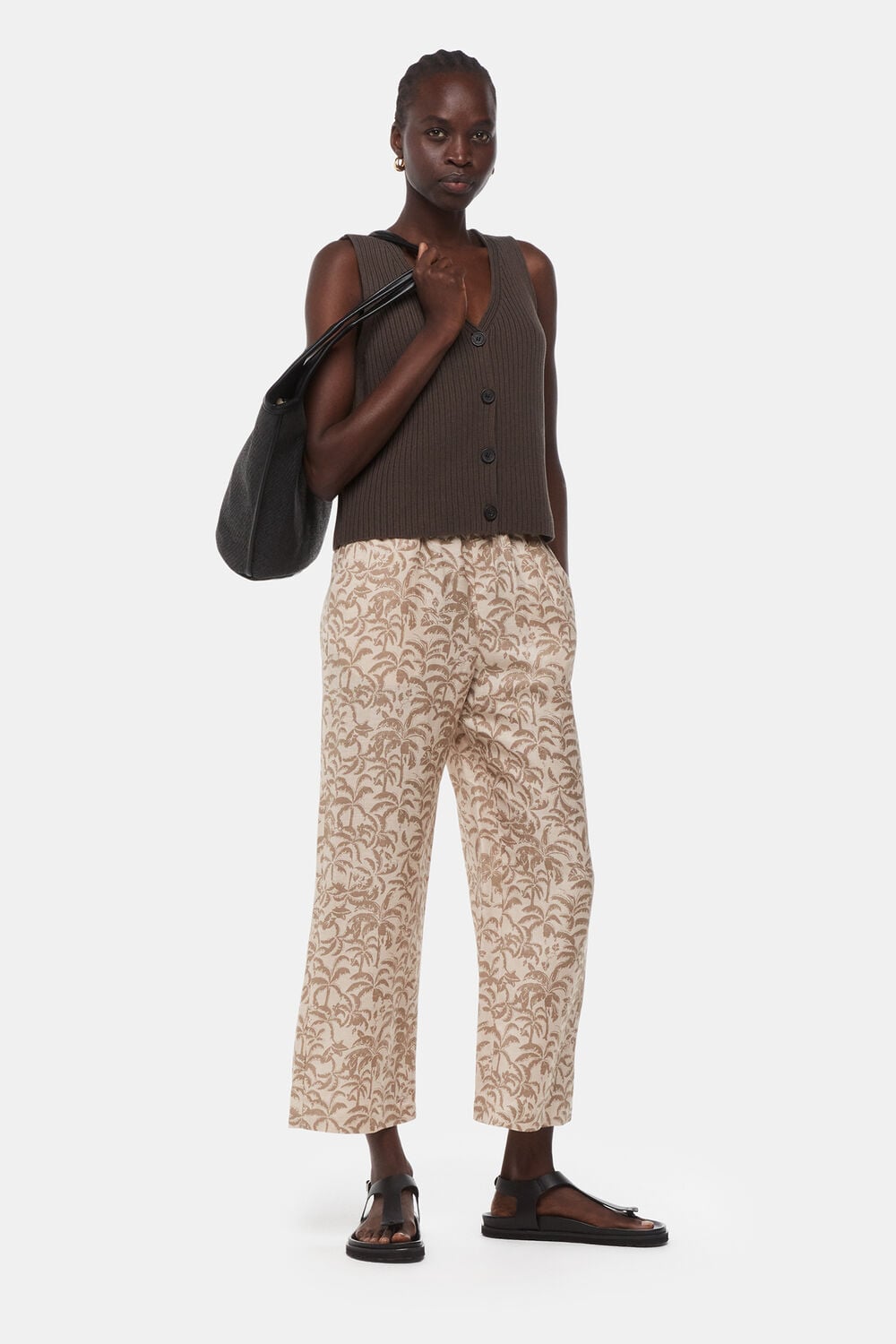 Palm Print Linen Blend Trouser