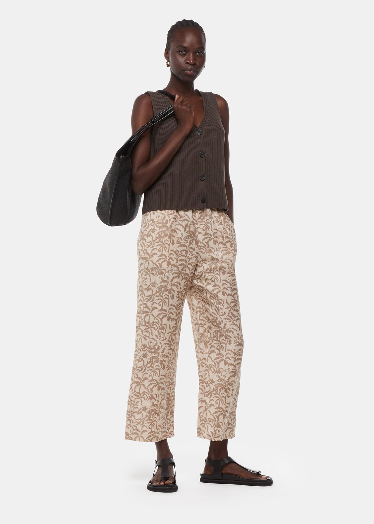 Palm Print Linen Blend Trouser
