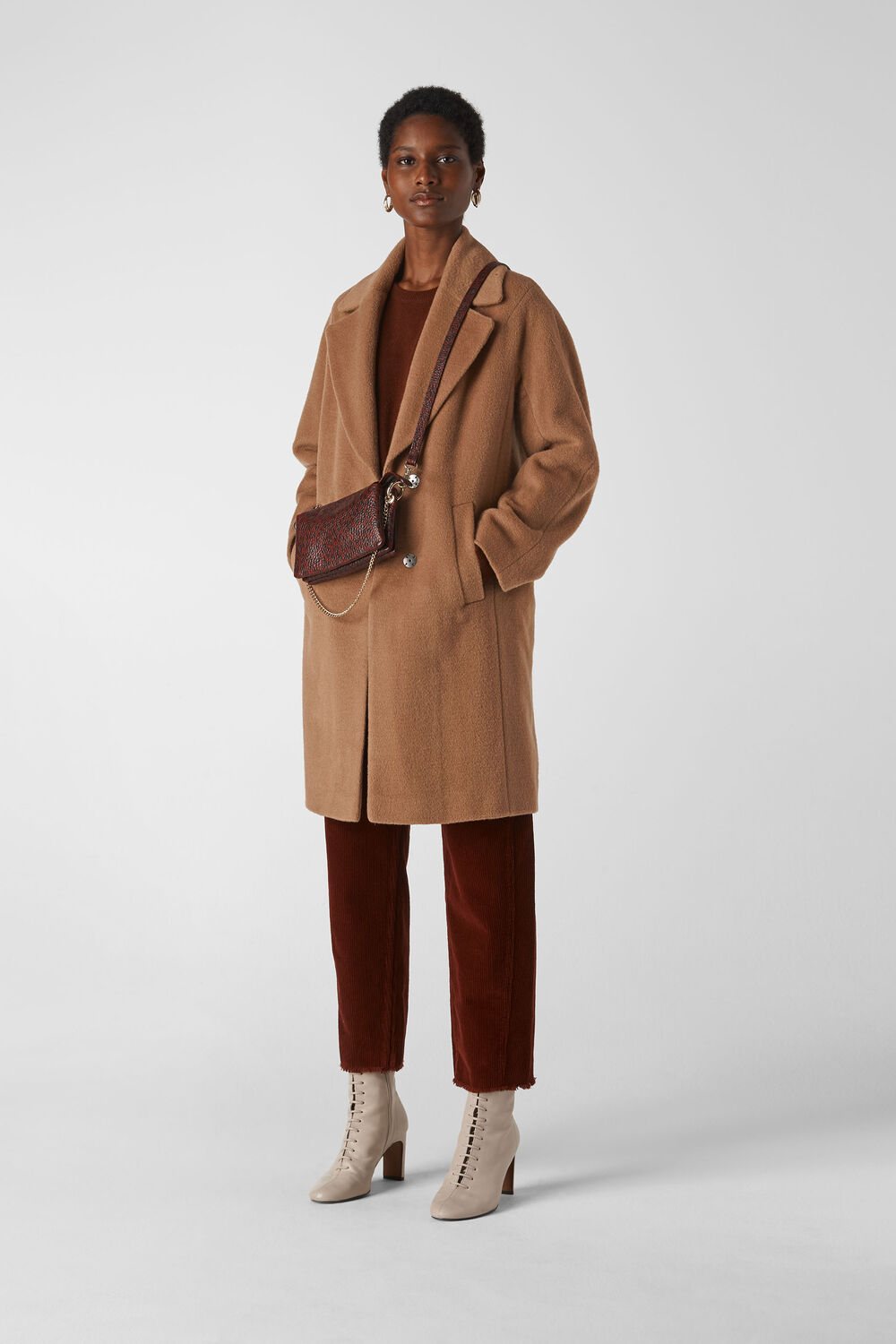Mara Drawn Cocoon Coat Camel