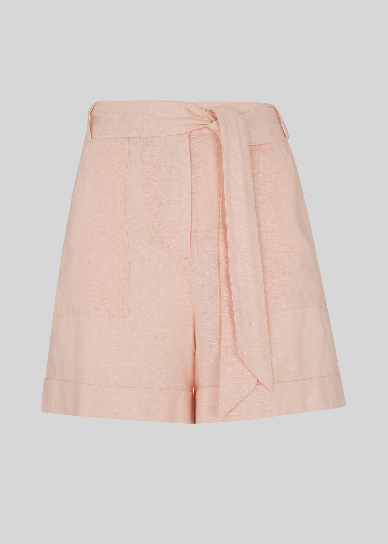 Tie Waist Linen Short Pale Pink