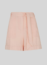 Tie Waist Linen Short Pale Pink