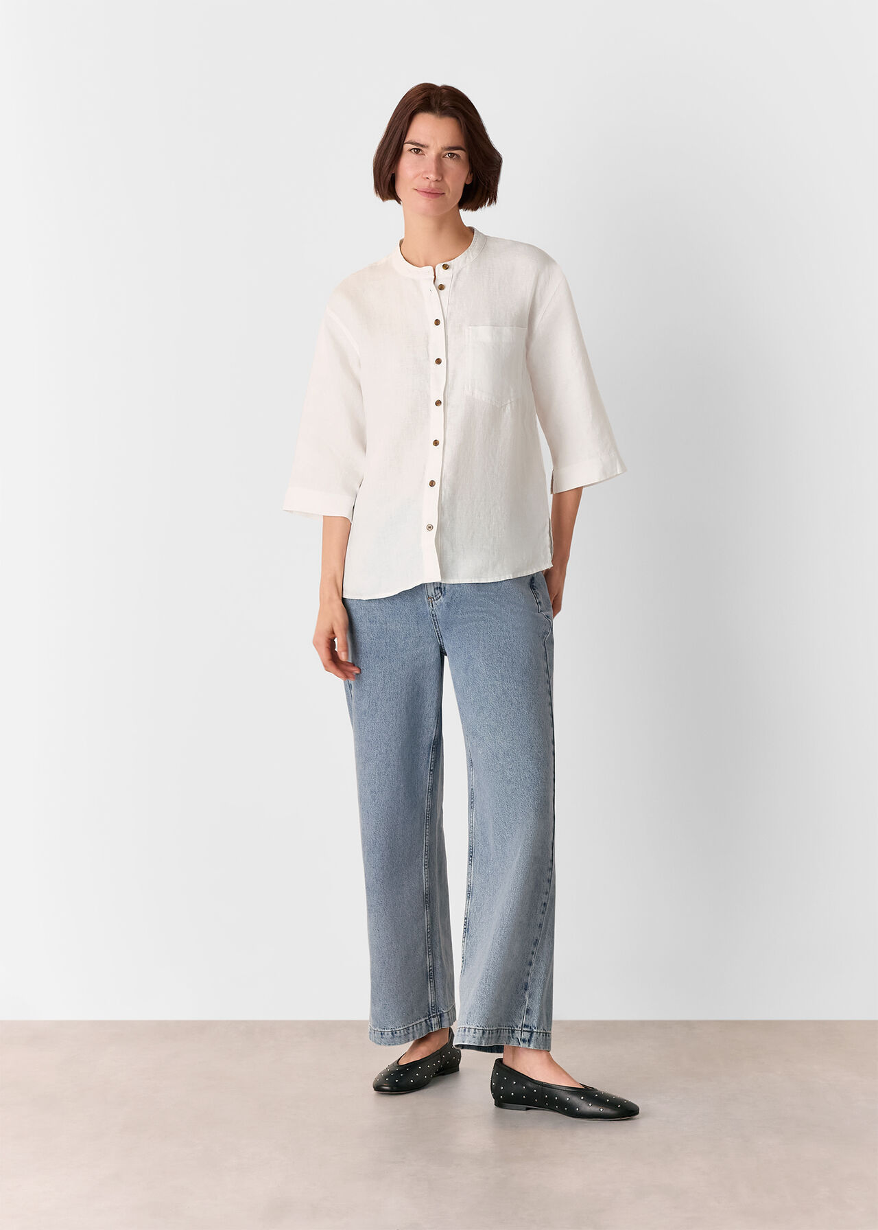 Linen Grandad Collar Shirt