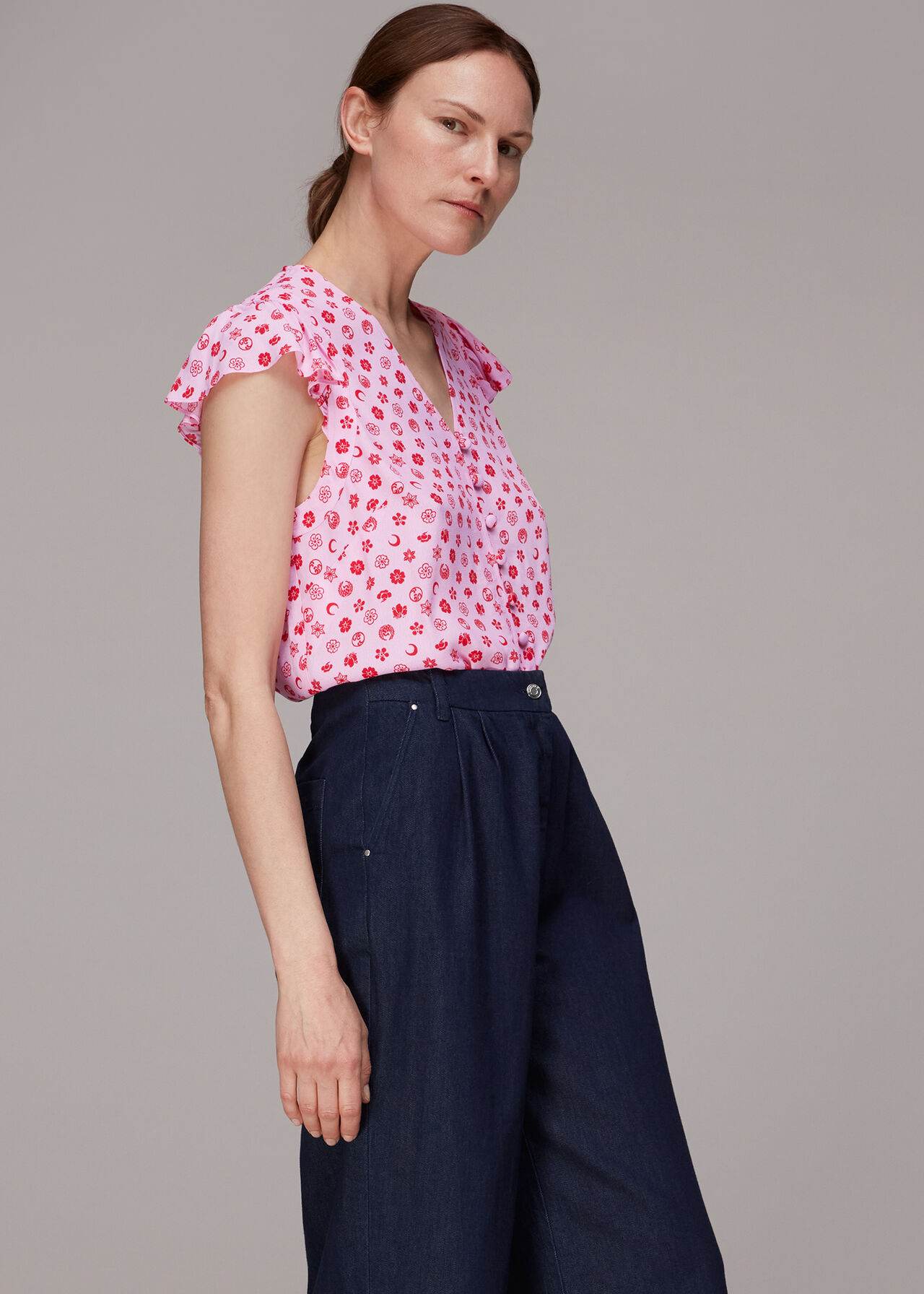 Moon Floral Frill Sleeve Top