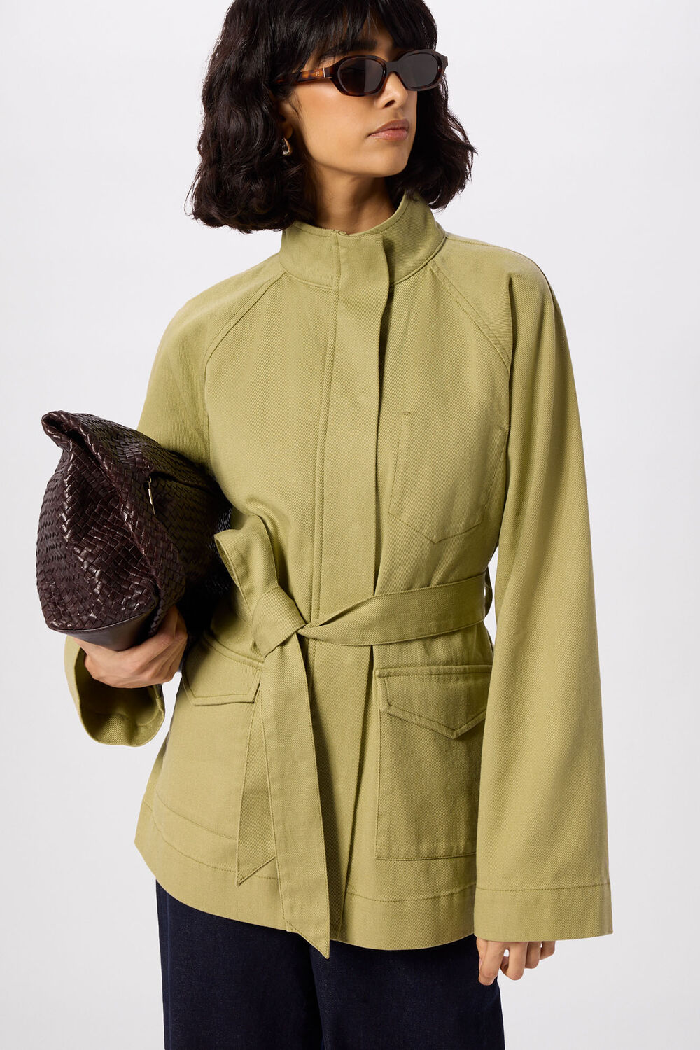 Sage Green Belted Cotton Safari Jacket